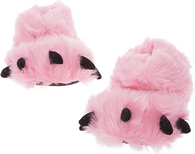 Funziez! Fuzzy Bear Feet Slippers Womens & Mens, Funny Indoor House Shoes, Animal Stocking Stuffer, Gift Holiday Christmas Hanukkah Pink