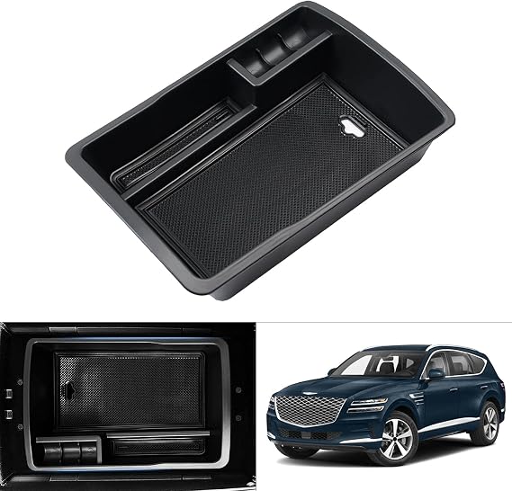 Autorder Center Console Organizer for Genesis GV80 2021 2022 2023 2024 Accessories Armrest Storage Box Secondary Insert Tray (with 1PC Black Mat)