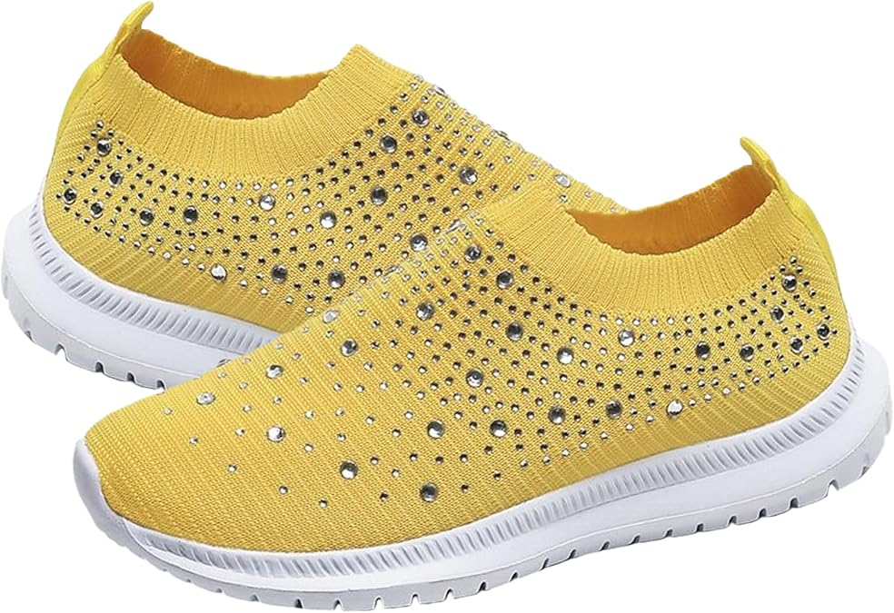 Womens Rhinestone Shoes Mesh Sparkling Glitter Slip On Sneaker Non Slip Running Walking Shoes Gym Sports Athletic Sneaker Lightweight Casual Fashion Sneakers