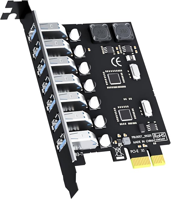 GLOTREND U3057 7-Port PCIe USB Expansion Card, 7 USB-A Ports (USB 3.2 Gen 1), Compatible with Windows 11/10/8/7/Linux (Not for Mac OS)