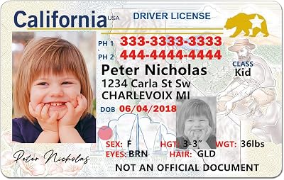 Child Safety ID Card Kid Novelty Driver License | for Children Under 12 Years | Photo ID Badges Custom ID Card Anti-Loss