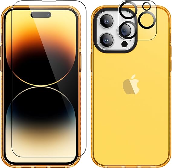 ROYBENS Neon Clear Case for iPhone Pro with Camera Lens Protector + Screen Protector, Cute Vibrant Phone Case for Women, Soft Silicone Cover Shockproof Protective Cases for iPhone Pro 6.1"