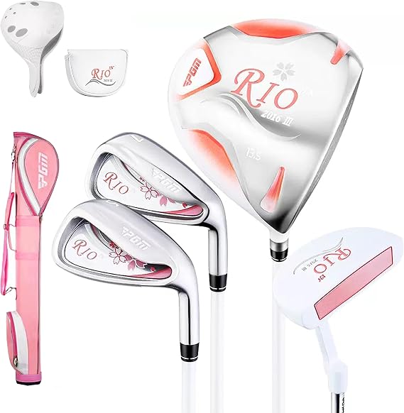 PGM Women's 4-Piece Golf Club Set, Right Handed Golf Clubs with Golf Bag, Titanium Driver, 2 Irons & Putter, Lightweight Graphite Shafts, Beginner Ladies Golf Starter Set
