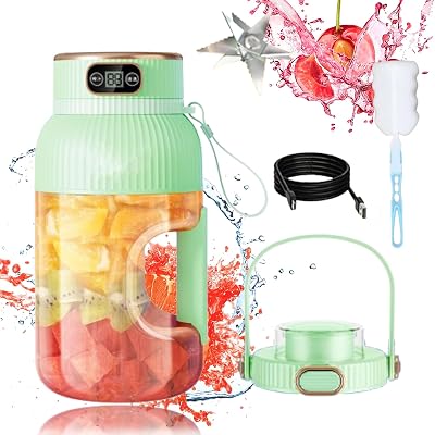 Multifunctional Portable Juicer, Yulyoie Multifunctional Portable Juicer Cup with Digital Display, Portable Juicer Blender, Rechargeable for Shakes and Smoothies GreenLip