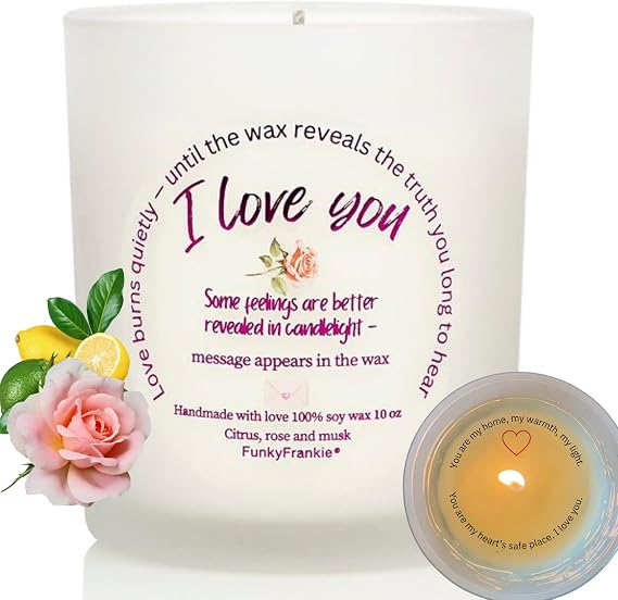 I Love You Gift for Women Wife, Girlfriend, Mom | Valentines Day Gift for Her |10oz Soy Wax, Essential Oils, Hidden Message Inside Candle | Handmade, Designed in Europe
