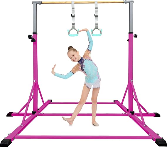 86 York Gymnastics Bar for Kids Ages 3-20, 5FT Base Length, 42" to 63" Adjustable Height, Horizontal Bar, Kip Bar for Gymnast, Gymnastic Training Equipment for Home, Gym Center