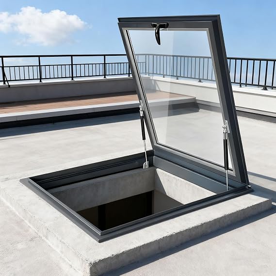 Skylight Roof Window - Tempered Glass Roof Hatch, Flush Mount Roof Access Hatch Security Door, Skylight Cover, Attic Access Door, Basement Lighting Well Window for Sun Room Garage (58×78cm)