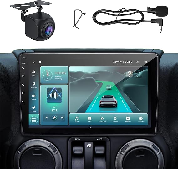 Upgraded 10" Car Radio Stereo for Jeep Wrangler JK 2007-2018 Dodge Ram 1500 2500 3500 Grand Cherokee, CarPlay/Android Auto/Android 13/2G+64G/GPS Navigation/Backup Camera,Built in Cooling Fan
