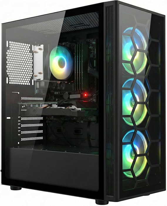 STGsivir Gaming PC, Ryzen 7 5700X, RTX 3050 6G, 16G DDR4, 512G SSD | Gaming Computer Desktop for Streaming,Video Editing,Homework,up to 4.6GHz,WiFi 6,BT 5.0,4K,HDMI,DP,Win11 Pro,ARGB Case,Black