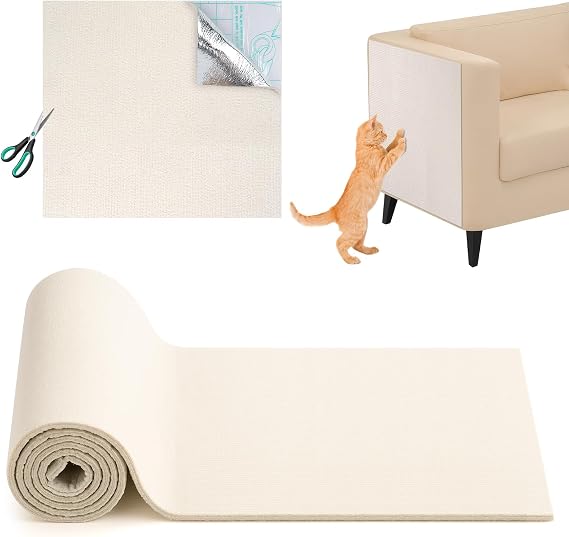 Self-Adhesive Cat Scratching Mat, 30×100cm Trimmable Cat Scratch Protector | DIY Anti Scratch matt for cats, Climbing Scratching Pad for Furniture, Walls & Sofas, Beige