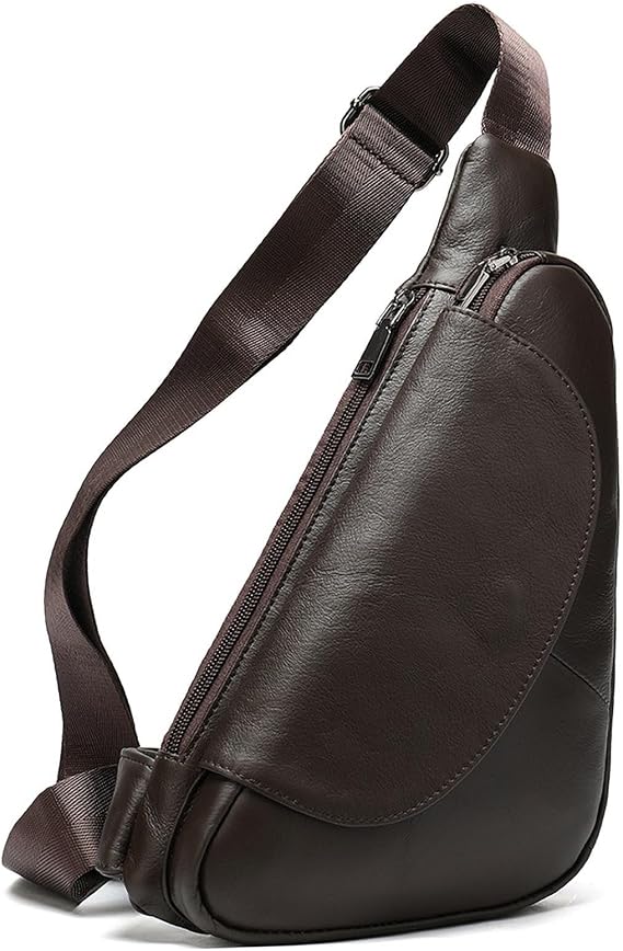 Genuine Leather Sling Bag for Men Slim Crossbody Bag Travel Chest Daypack