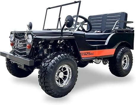 SYX MOTO 125cc Go Kart 4-Wheeler, 3-Speed Manual Transmission, 2 Seat, Electric/Kick Start, 35 MPH Top Speed for Teens & Adults, Maximum Load 300 Lb, with Spare Fuel Tank and Spare Tire (Black Orange)