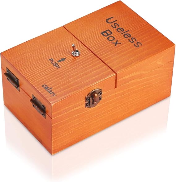 Calary Useless Box Turns Itself Off in Box Alone Machine Fully Assembled in Box (Brown)