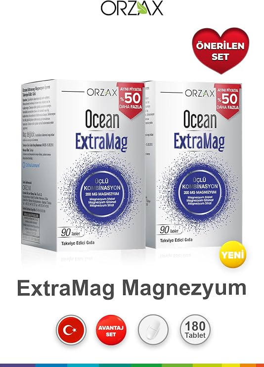 Orzax Ocean ExtraMag 200 mg Magnezyum, 90 Tablet, Set of 2 EH-8697595873526x2