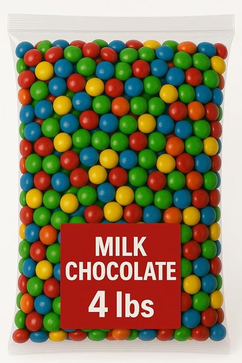 Bulk Candy Coated Chocolate Pieces 4 lbs Clear Sealed Bag | Colorful Chocolate Candy for Parties, Baking, or Candy Buffets | Chocolate Treats, Holiday Gift, Resealable Bag