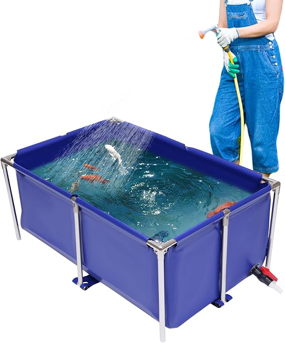 Canvas Fish Pond, Canvas Small Above Ground Pond, Foldable Water Storage Pond, Portable Koi Breeding Pond with Stainless Steel Tubes and Drain Valve, Large Aquaculture Pool, Koi Pond, Goldfish Tan