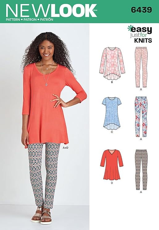 New Look 6439 Women's Knit Tunics & Leggings Sewing Pattern, Sizes XS-XL