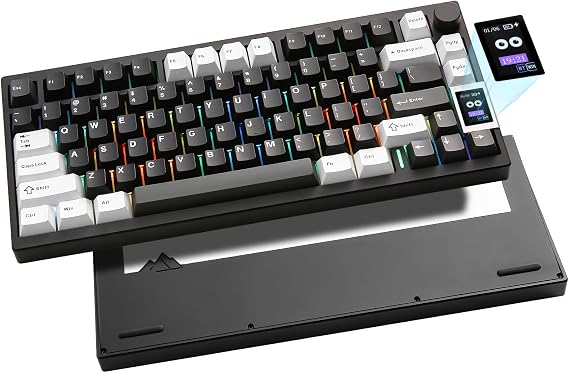 YUNZII AL80 75% Wireless Aluminum Mechanical Keyboard(Black, Cocoa Cream) | QMK/VIA, Smart LCD Display and Knob, Hot Swap, Gasket Structure, BT/2.4G/USB-C, RGB Keyboard for Gaming/Win/Mac