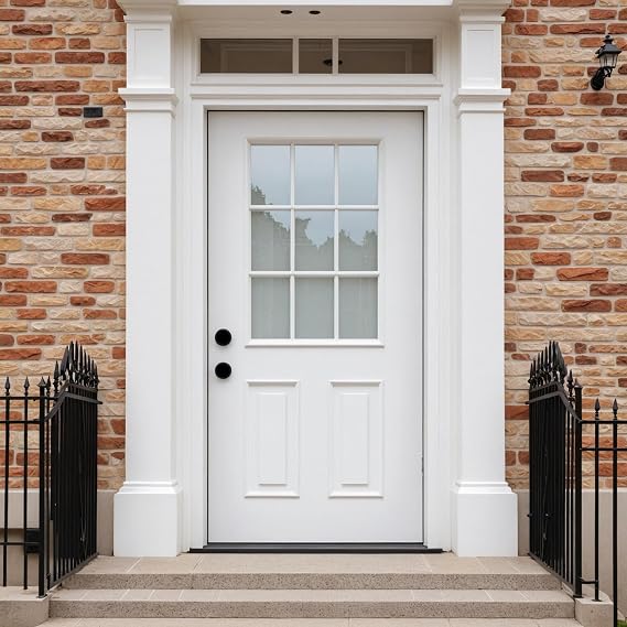 36'' x 80" Fiberglass Entry Door,Door with Brickmould,4-9/16 Vinyl Frame,White Primed, Right Hand Inswing,Front Entry Knock-Down Door,2-Panel Craftsman,6-Lite Low-E Glass