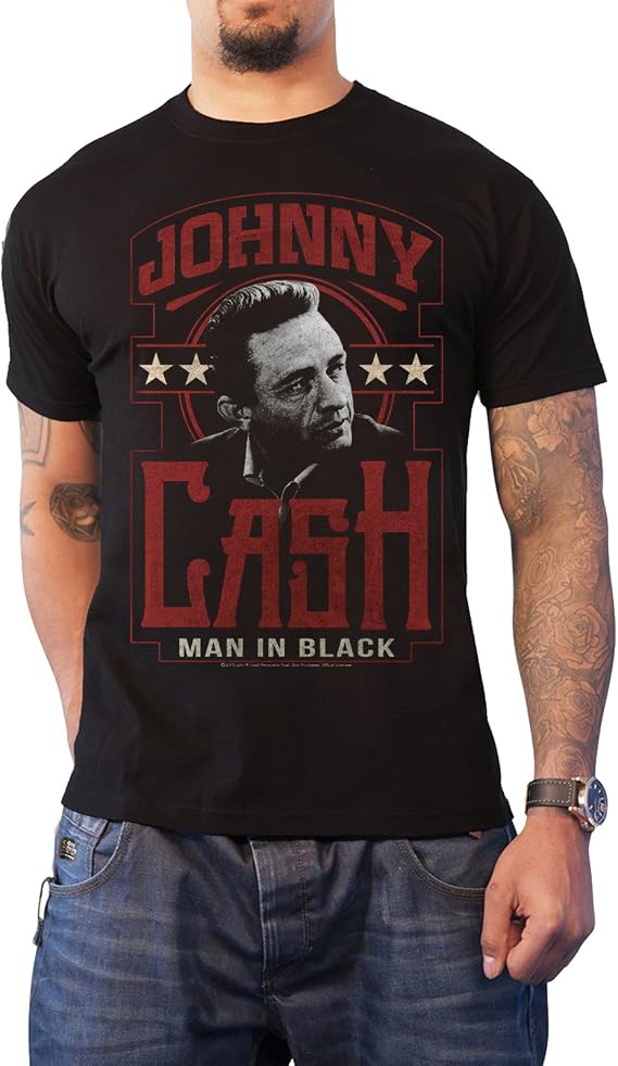 Johnny Cash T Shirt Man in Black Vintage Logo Official Mens Black