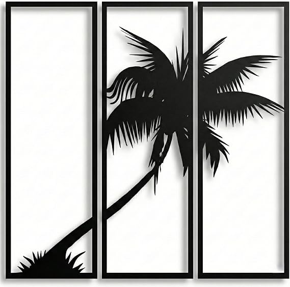 DEKADRON 3 Panels Metal Palm Tree Wall Art, Metal Tree Wall Art, Tree Sign, Metal Wall Decor, Interior Decoration, Wall Hangings, 3 Pieces (40" W x 39" H / 102x100 cm)