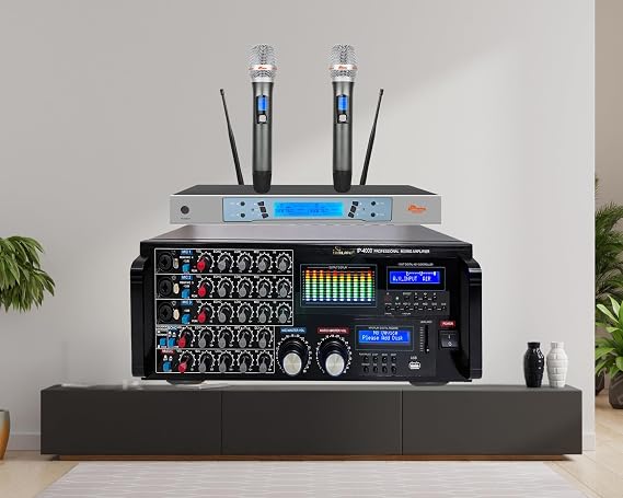 IDOLmain IP-4000 3000Watts Professional Digital Karaoke Mixing Amplifier with Dual Wireless Microphone UHF-320 Home Karaoke Combo