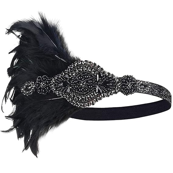 1920s Women Feather Flapper Vintage Headpiece Roaring 20s Great Gatsby Headband (A)