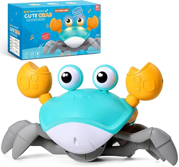 Interactive Crawling Toy Interactive Music Crab that Automatically Dodges Obstacles Electronic Music Crab for Children Boys Girls from 3 Years Green