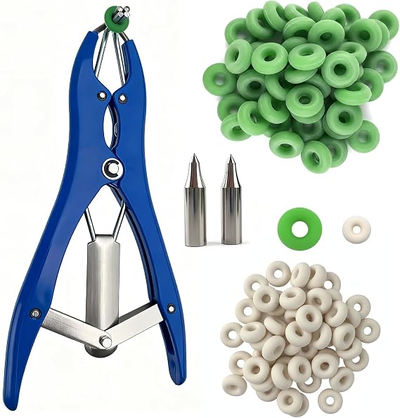 Goat Banding Kit, Stainless Steel Bander with 100 Rings(2 Sizes)