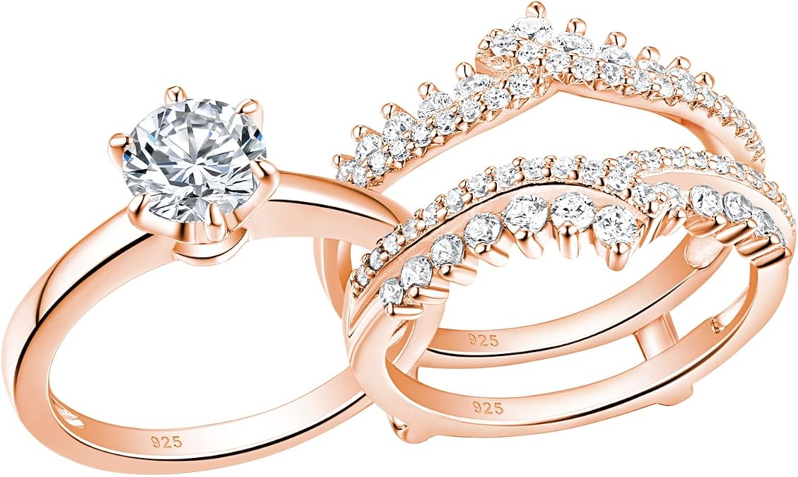 Newshe Jewellery Wedding Rings for Women Engagement Ring Enhancer Band Bridal Set Round Cut Cz Anniversary Promise Size