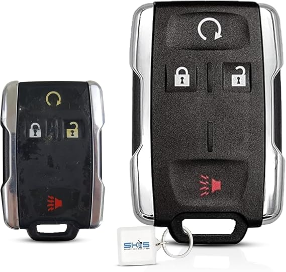 SKS Key Fob Cover Case Replacement for 2014 2015 2016 2017 2018 2019 Chevrolet Chevy Silverado Suburban Tahoe GMC Sierra Yukon Remote Shell, 4-Button M3N-32337100, No Programming Required