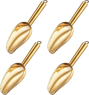 TeamFar Mini Scoop Set of 4, 3 Oz Small Canister Jar Gold Candy Utility Scoops Stainless Steel for Kitchen Scooping, Healthy & Dishwasher Safe