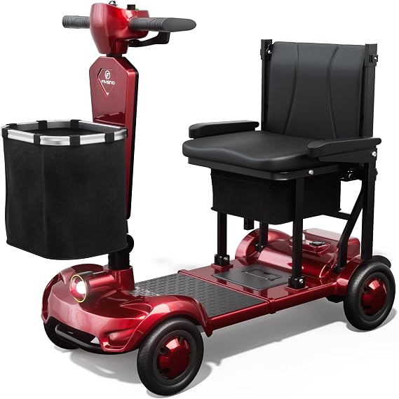Lightweight Mobility Scooter for Seniors & Adults Cruise Travel, 4 Wheel Mobility Scooter- 37lb Foldable Portable Motorized Scooters with Removable Lithium Battery & Basket for 15Miles Travel, Red