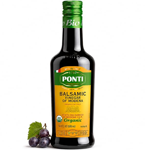 Organic Balsamic Vinegar of Modena, Aged Italian Salad Dressing, 16.9oz | Ponti, Vegan, Gluten-Free, Low Carb, Concentrated Wine Vinegar, Marinade & Condiment Use, USDA Organic, Italy