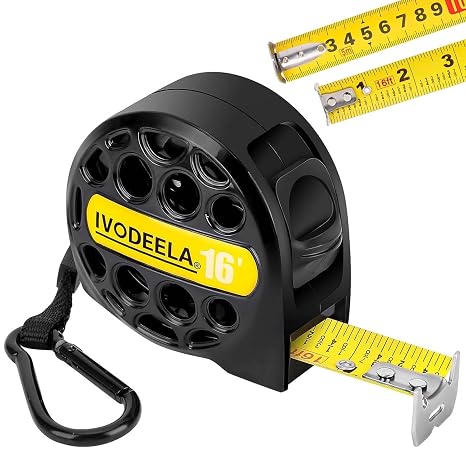 Retractable Tape Measure,Stainless Steel Blade Measuring Tape,16ft/5M 1-Inch Wide Blade Tape Measurer,Easy Read Ft/Inch/Fractions/Metric Scales,Self-Locking,Hollow Design,Anti-Sand,Anti-Rust