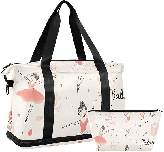 Waterproof Sports Gym Bag - Ballerina Ballet Girl Pattern Large Capacity Duffel Bag with Dry Wet Compartment & Shoe Storage, Yoga Swim Travel Tote for Workout, Fitness, Overnight Trip