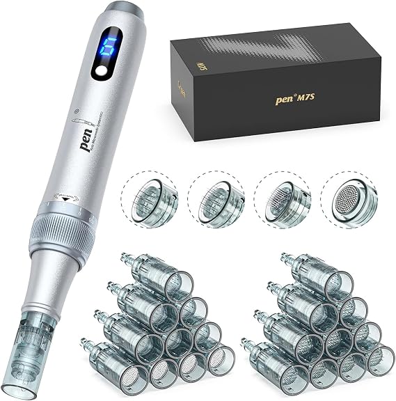 Dermapen M7S Microneedling Pen Silver Kit with 20pcs Cartridges Needles