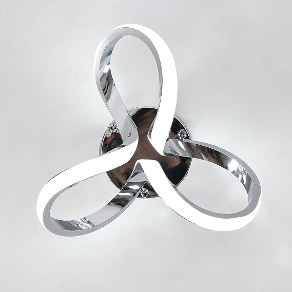 Qcyuui 30W LED Ceiling Light, Modern 3-Loop Chrome Flush Mount, 6000K [Energy Class E]