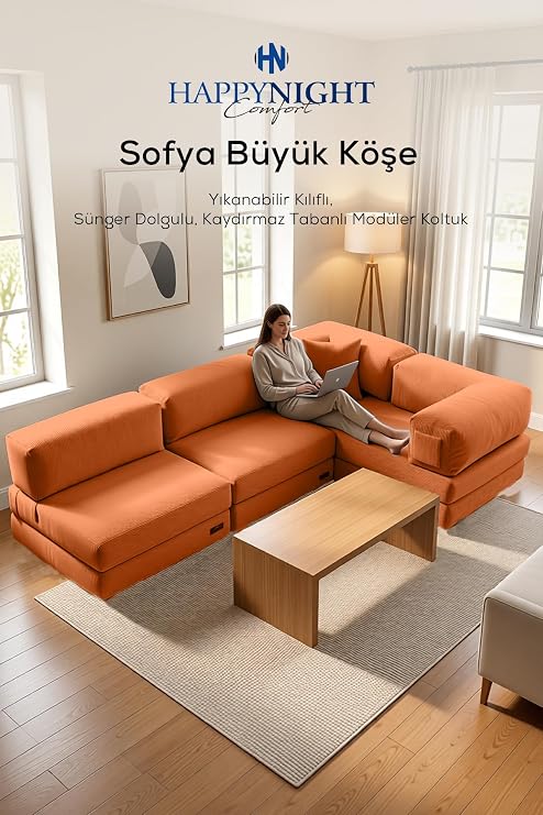 Sofya Büyük Köşe | Aktivite Koltuğu | Oyun Koltuğu | Sünger Koltuk | Sinema Koltuğu. 270x180 CM (Kiremit)
