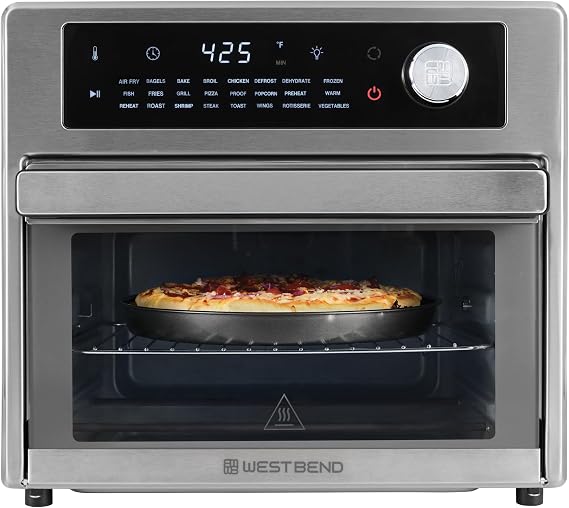 West Bend XL Air Fryer Oven 26-Quart with Digital Controls Easy-View Door and 24 Cooking Presets, Includes Nine Accessories, 1700-Watts, Metallic