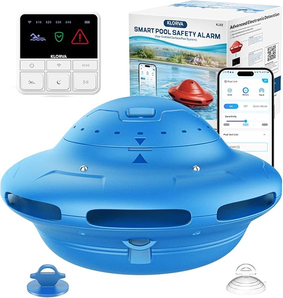 Smart Pool Alarm with App for Inground & Above Ground Pools, Adjustable Sensitivity Water Detection Alarm up to 20x40ft, 85dB+ Safety Alerts for Kids, Pets & Accidental Entry(Blue)