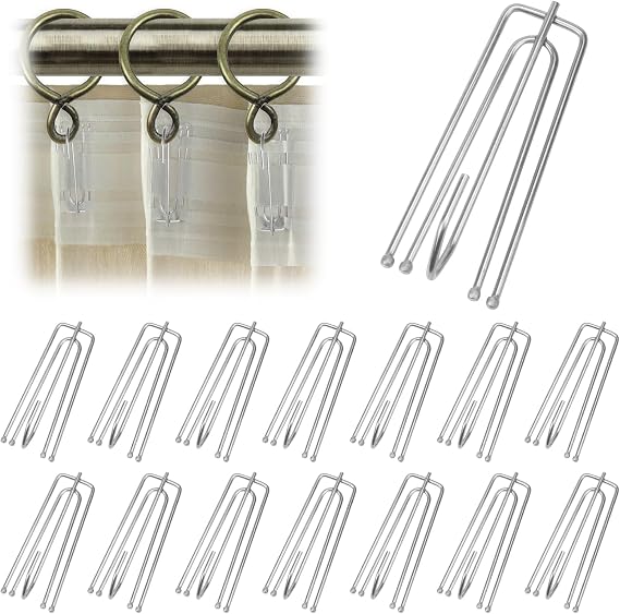 Curtain Hooks Metal Pack of 50 Stainless Steel Curtain Hooks with 4 Prongs Pleater Hooks Curtain Hooks for Hanging Curtain Pleater Hooks for Hanging Rail