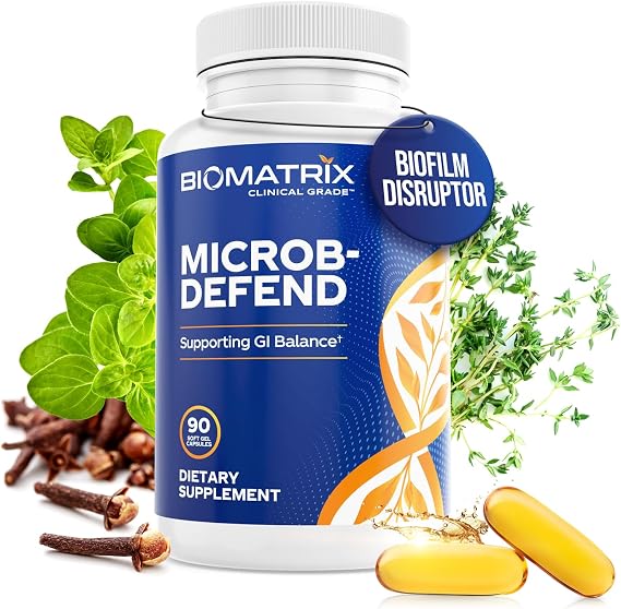 BioMatrix Biofilm Disruptor, GI Repair Digestive Supplement for Men and Women, Oil of Thyme, Oregano & Clove, Gut Microbiome & Intestinal Health Support | Microb-Defend (90 Softgels)