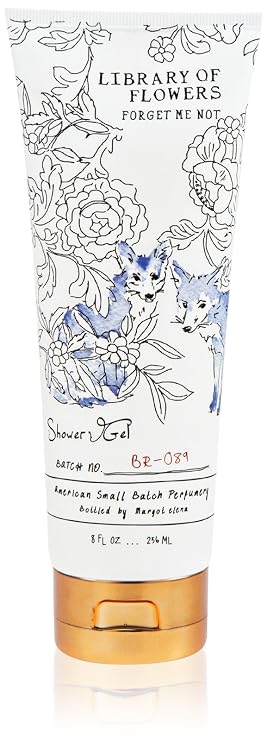 Library of Flowers Forget Me Not Shower Gel, 8 fl oz, 236 ml, Osmanthus, Rice Powder & White Orchid, Shea Moisture Body Wash, Luxury Hydrating Women's Liquid Soap