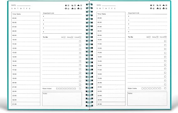 Daily Planner Undated, To Do List Notebook with Hourly Schedule, Time Management Manual and Planner, Personal Organizers, 5.2"x7.5", 75 Sheets/150 Pages, Green