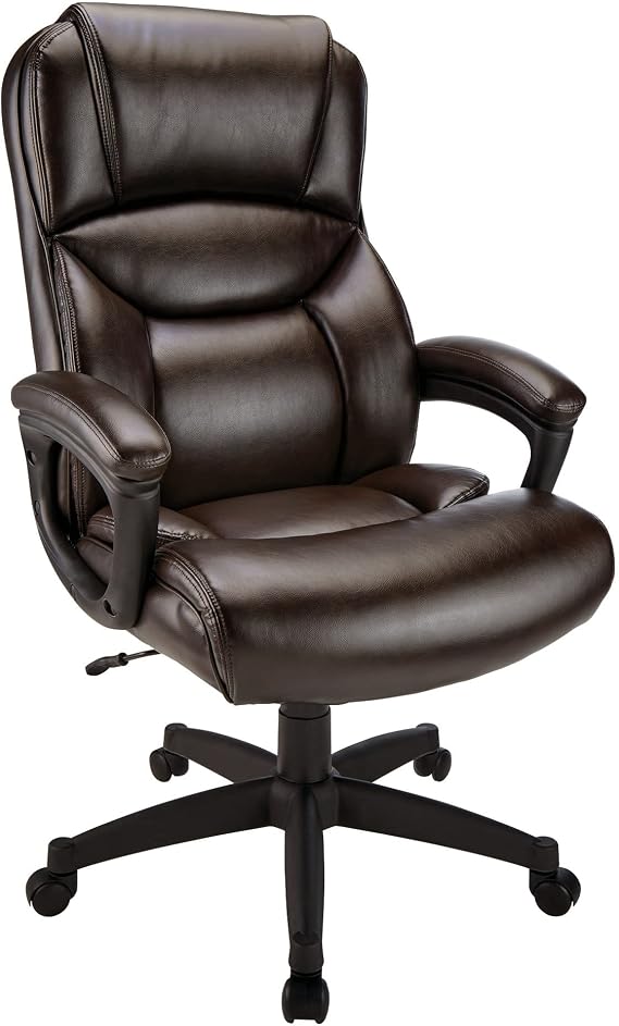 Realspace Fennington Bonded Leather High-Back Chair, Brown/Black
