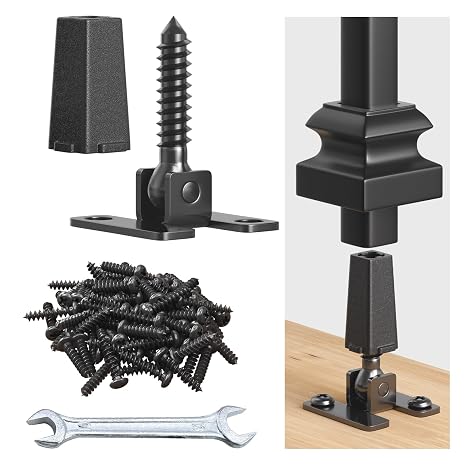 Adjustable Height and Angle Stainless Steel Connectors for Easy Installation of 1/2" Deck Stair Hollow Metal Balusters (60, Not Include Shoes)