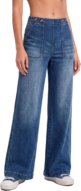 EMMIOL Women 2026 Wide Leg Jeans High Waist Stretchy Baggy Denim Pants