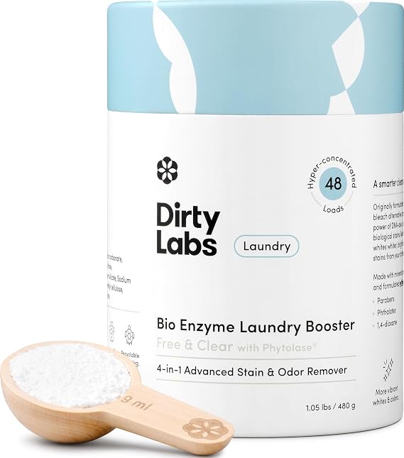 Dirty Labs | Bio Enzyme Laundry Booster | Scent Free | 48 Loads (1 lb) | Hyper-concentrated enzyme stain & odor booster, nontoxic & biodegradable, for HE & standard machines