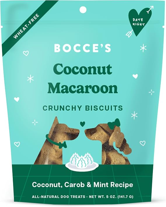 Bocce's Bakery Coconut Macaroon Treats for Dogs, Wheat-Free Everyday Dog Treats, Made with Real Ingredients, Baked in The USA, All-Natural Coconut, Carob & Mint Crunchy Biscuits, 5 oz